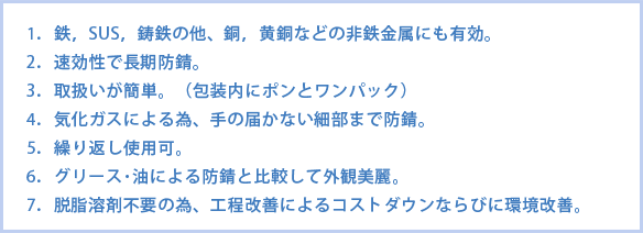 気化性防錆剤 ラン・ランの特徴